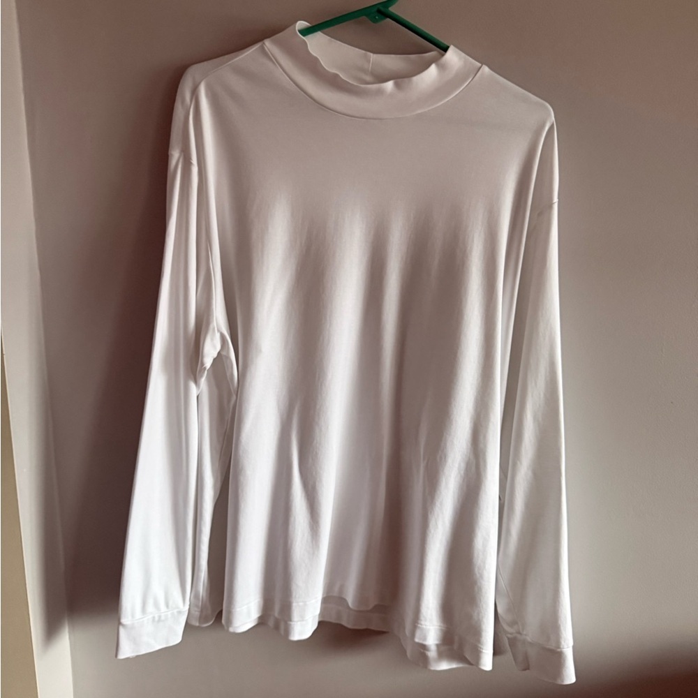 Murano Liquid Luxury White Mock Neck Long Sleeve Shirt 100% Cotton Soft Stretch